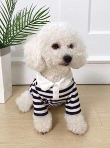 1pc Pet Polo Shirt With Striped Pattern, Soft And Comfortable Fabric, Suitable For Small And Medium-sized Dogs And Cats, Perfect Outfit For Beach Vacation And Casual Style