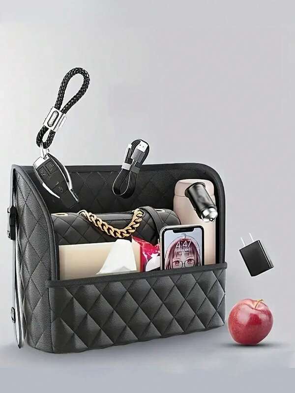 Car Purse Handbag Holder Between Seats, Car Seat Back Organizer With 3