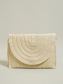 Bolso de mano de paja para mujer, bolso tipo sobre tejido, cartera cruzada, bolso de mano, bolso de hombro - Beis - Ver 2