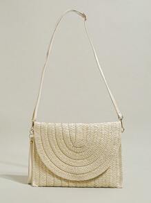 Bolso de mano de paja para mujer, bolso tipo sobre tejido, cartera cruzada, bolso de mano, bolso de hombro - Beis - Ver 1