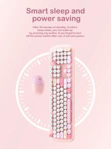 Cartoon Style Wireless Keyboard And Mouse Set, Cute And Suitable For Office And Home Use, Highly Attractive Value Retro Keyboard For Girls - Blue - View 6