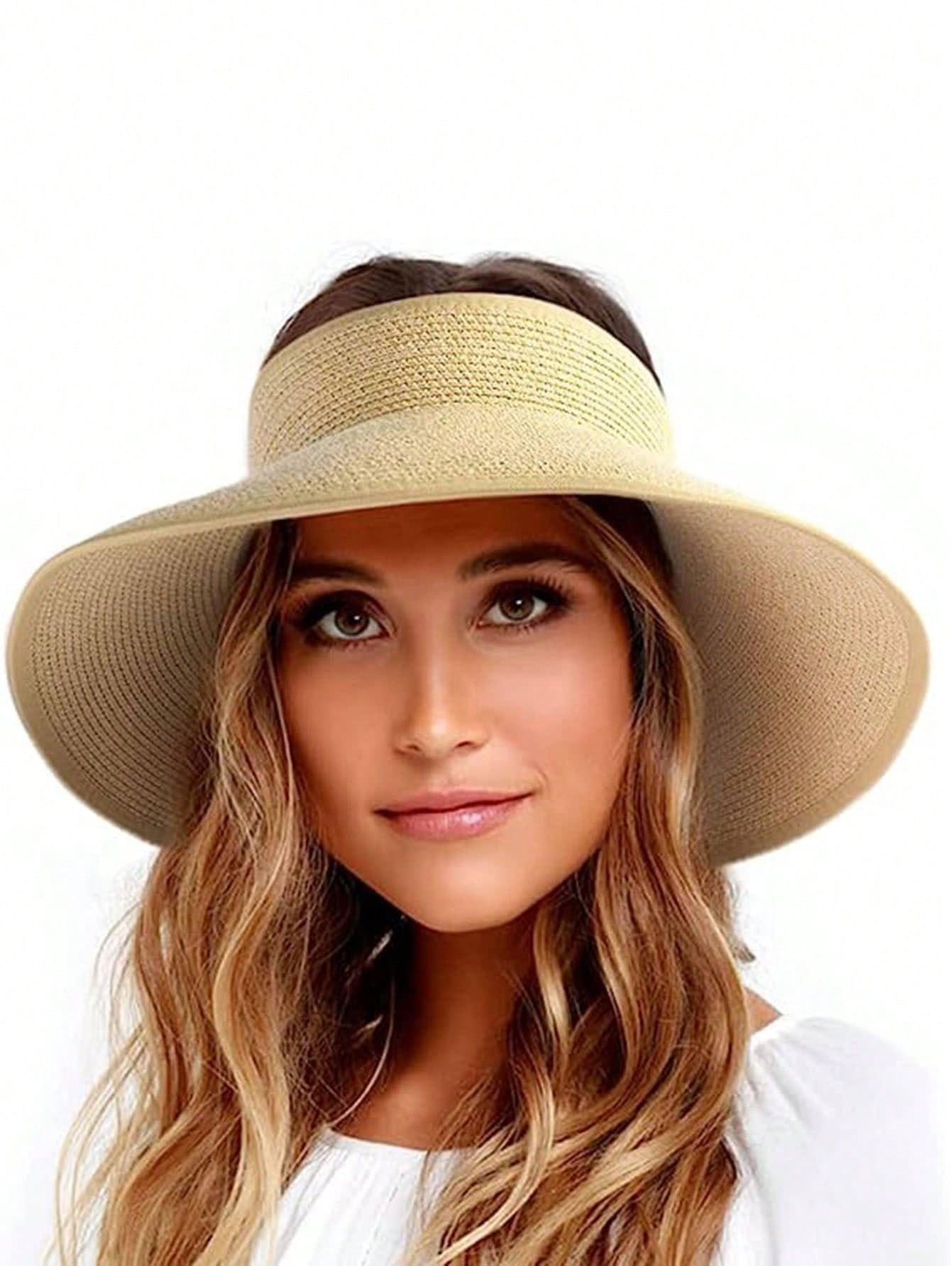 Women's Beige Foldable Straw Sun Hat For Summer, Upf 50+ Beach Hat SHEIN USA