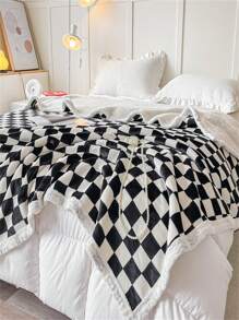 Thick Warm Checkered Fleece Blanket, Plush Blanket, Composite Checkered Blanket, Double Layer Blanket - Black and White - View 3