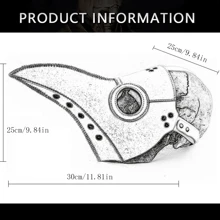 1 Pieza Máscara De Doctor De La Peste Para Halloween, Gorro Medieval Gótico, Accesorio De Fiesta De Disfraz De Cosplay - Negro - Ver 4