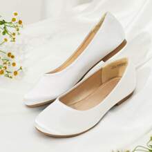 幼童Muy象牙色緞子女童簡約芭蕾平底鞋 - 白色/緞面 - 查看 2