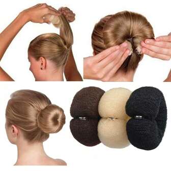 1入組20cm黑色尼龍頭髮束帶,帶扣,女士頭髮甜甜圈造型器,diy髮型工具
