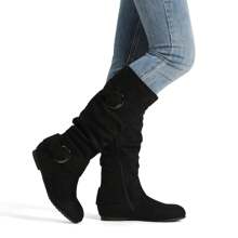 Women's Knee High Low Hidden Wedge Boots - 黑色/麂皮 - 查看 9
