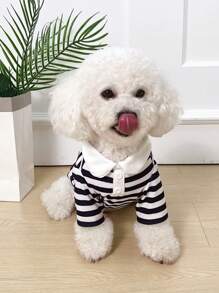 1pc Pet Polo Shirt With Striped Pattern, Soft And Comfortable Fabric, Suitable For Small And Medium-sized Dogs And Cats, Perfect Outfit For Beach Vacation And Casual Style