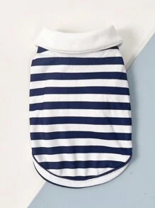 1pc Pet Polo Shirt With Striped Pattern, Soft And Comfortable Fabric, Suitable For Small And Medium-sized Dogs And Cats, Perfect Outfit For Beach Vacation And Casual Style