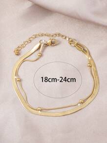 18k金鍍1入組時尚雙層不銹鋼球狀珠片調節手鍊,適合女性日常佩戴 - 金色 - 查看 3