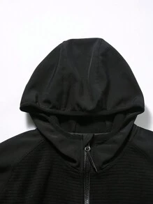 女式軟殼拼接抓絨戶外連帽夾克,黑色 - 黑色 - 查看 7