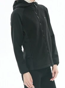 女式軟殼拼接抓絨戶外連帽夾克,黑色 - 黑色 - 查看 2