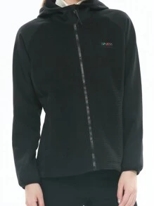 女式軟殼拼接抓絨戶外連帽夾克,黑色 - 黑色 - 查看 4