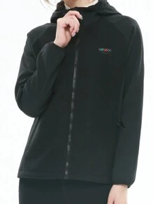 女式軟殼拼接抓絨戶外連帽夾克,黑色 - 黑色 - 查看 1