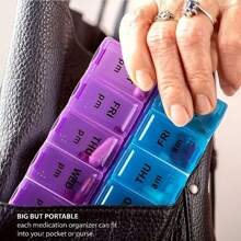 1個可攜帶式藥盒,7個每日分格的藥片整理盒,上午下午槽,每週劑量容器,藥品分配器 - 彩色 - 查看 6