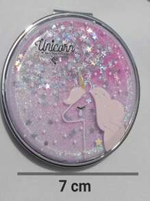 Glitter Moving Unicorn Pocket Mirror For Girls And Women - Pink - View 5