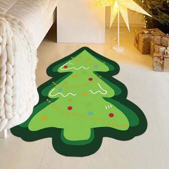 1pc Christmas Carpet Floor Mat Christmas Tree Area Rugs Xmas Tree Throw Rug for Bedroom Living Room 24x16 inch