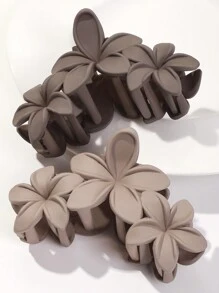 4 件/套 3 个鸡蛋花装饰发夹，适合浓密头发，适合卷发，哑光咖啡色，优雅，发饰，发夹，发夹 - 彩色 - 查看 4