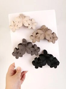 4 件/套 3 个鸡蛋花装饰发夹，适合浓密头发，适合卷发，哑光咖啡色，优雅，发饰，发夹，发夹 - 彩色 - 查看 5