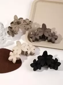 4 件/套 3 个鸡蛋花装饰发夹，适合浓密头发，适合卷发，哑光咖啡色，优雅，发饰，发夹，发夹 - 彩色 - 查看 1