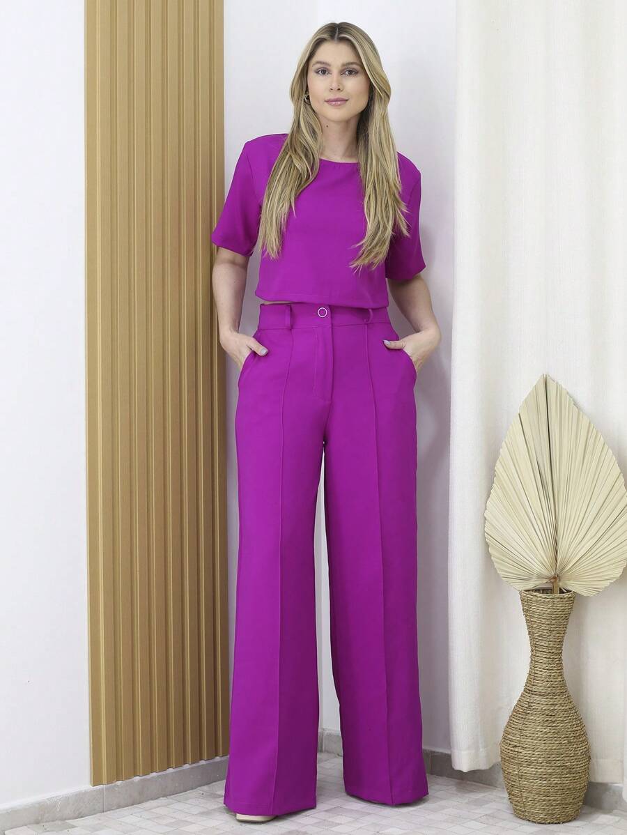 Women Two-piece Outfits - 乾枯玫瑰色 - 查看 1