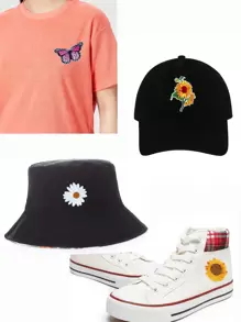 30 种款式的蝴蝶和花朵图案刺绣补丁，可爱卡通熨烫、缝制贴花，适用于衣服、包包、帽子等。 - 彩色 - 查看 5