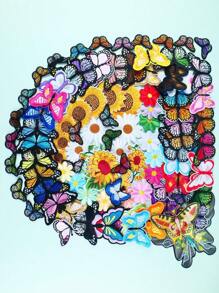 30 种款式的蝴蝶和花朵图案刺绣补丁，可爱卡通熨烫、缝制贴花，适用于衣服、包包、帽子等。 - 彩色 - 查看 3