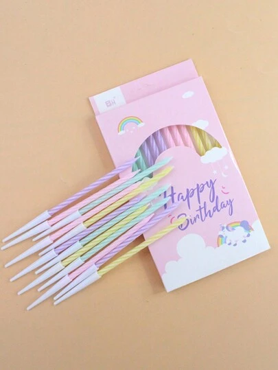 1box 12pcs Macaron Color Spiral Birthday Candles Long Straight Stick Cake Decorations, Random,Christmas