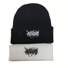 Men's Windproof, Warm And Breathable Black & White Knitted Beanie Hat Street