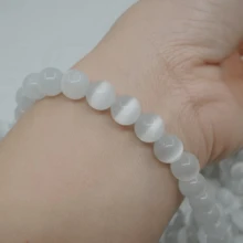 8mm real selenita cuentas de piedra para artificial Fabricación de joyas blanco ópalo cuenta para DIY Pulsera Collar Arete piedra de luna cuenta - 8mm - Ver 3