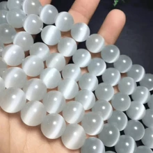 8mm real selenita cuentas de piedra para artificial Fabricación de joyas blanco ópalo cuenta para DIY Pulsera Collar Arete piedra de luna cuenta - 8mm - Ver 1