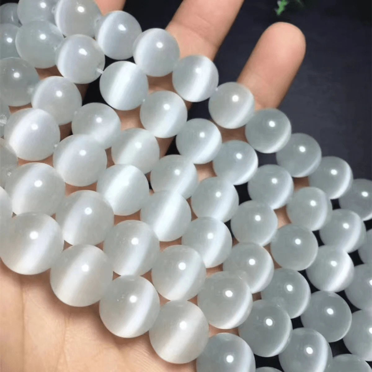 8mm real selenita cuentas de piedra para artificial Fabricación de joyas blanco ópalo cuenta para DIY Pulsera Collar Arete piedra de luna cuenta - 8mm - Ver 1