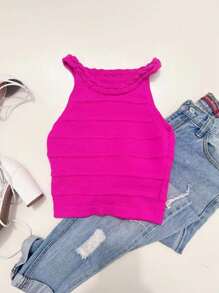 Women Knit Tops - Màu Hồng Tươi - Xem 1