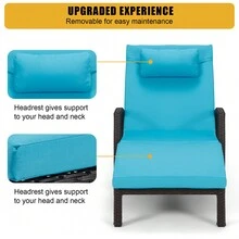 HOMREST Outside Chaise Lounge Chairs Set Of 2, Adjustable 6 Position Outdoor PE Rattan Wicker Patio Pool Lounge Chair With Cushion, Arm, Pillow And Wheels For Poolside Backyard Deck Porch Garden - Màu xanh lam - Xem 6