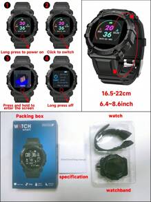 1入組黑色矽膠錶帶1.3英寸運動活動觸控式螢幕健身追蹤圓智能手錶帶心率監測,作為A禮品 - 黑色 - 查看 8