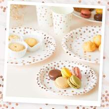 Plato De Papel Desechable De 9 Pulgadas Con Puntos Blancos Y Dorados Rosa - Blanco - Ver 3