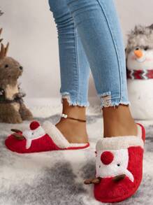 Ins風格家用防滑保暖毛絨鞋女士款,冬季情侶家居可愛聖誕麋鹿拖鞋
