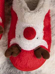 Ins風格家用防滑保暖毛絨鞋女士款,冬季情侶家居可愛聖誕麋鹿拖鞋