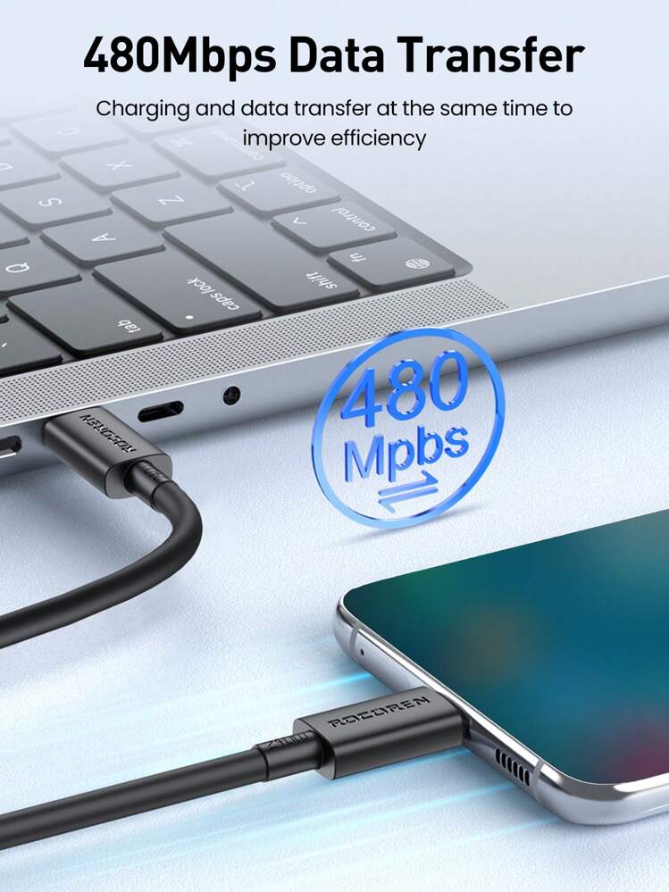 Rocoren 240W USB C כבל PD3.1 תואם כלפי מטה עם 140W 100W C לסוג C כבל טעינה מהירה עבור Pro/Air, IPad Pro, Laptop תואם עם 15 Pro Max 48V 5A חוט - שחור - ראה 9