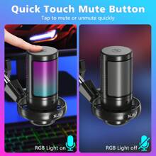 1 Set NJSJ USB Gaming Microphone For PC, Condenser Mic With Arm Mount Compatible With PS4///Mobile Phone, Touch Mute, RGB Lighting, Gain Knob And Monitoring Jack For Streaming, Podcast,