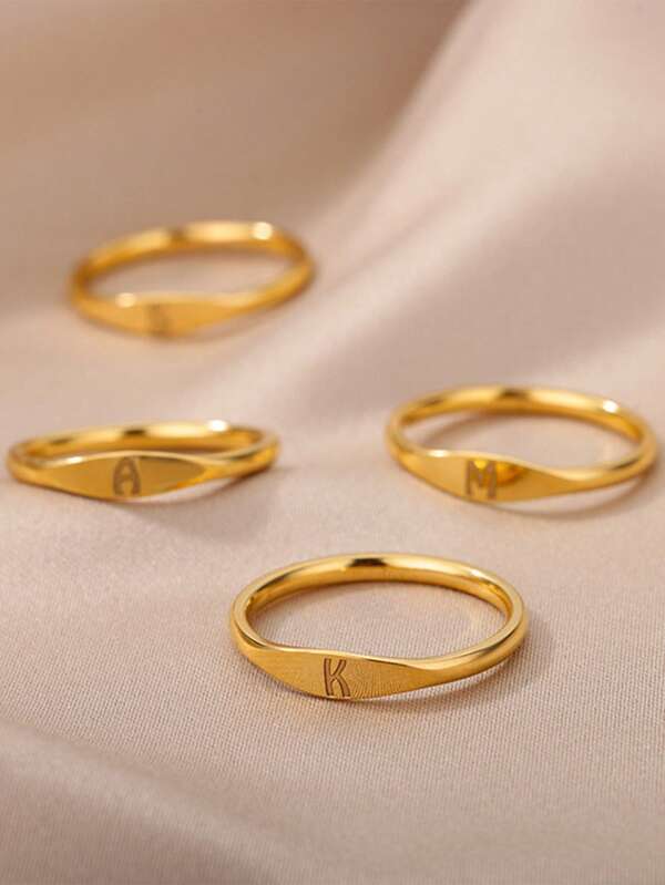1pc Stainless Steel Gold Plated 26 Alphabet Ring