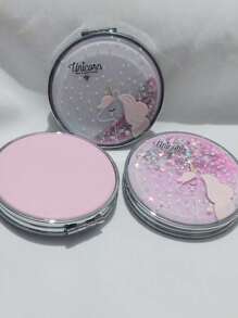 Glitter Moving Unicorn Pocket Mirror For Girls And Women - Pink - View 2
