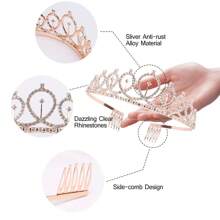 件套玫瑰金生日女孩套裝，包括生日頭飾、生日皇冠、生日腰帶和頭飾，適合女士女孩生日禮物和派對配件 - 玫瑰金 - 查看 3