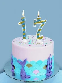 Blue Stripe & Glitter 0-9 Number Birthday Party Cake Candle