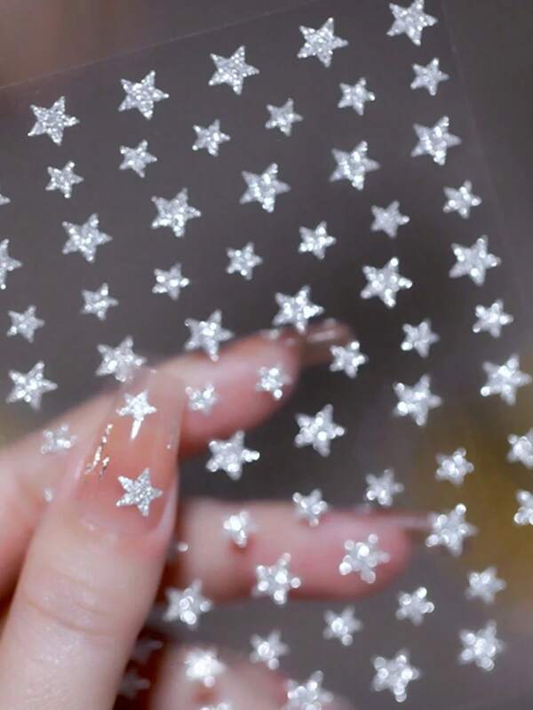 1 Sheet Silver Reflective Glitter Stars Nail Manicure Stickers Star Design Sparkly Decor Manicure Decals Y2K-Style Nail Art Decals DIY