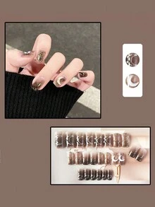 24pcs/set 3d Moon Decorative Short Nails, Suitable For Women - Multicolor - View 4