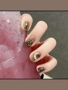 24pcs/set 3d Moon Decorative Short Nails, Suitable For Women - Multicolor - View 2