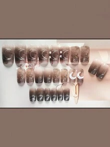 24pcs/set 3d Moon Decorative Short Nails, Suitable For Women - Multicolor - View 3