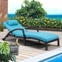 HOMREST Outside Chaise Lounge Chairs Set Of 2, Adjustable 6 Position Outdoor PE Rattan Wicker Patio Pool Lounge Chair With Cushion, Arm, Pillow And Wheels For Poolside Backyard Deck Porch Garden - Màu xanh lam - Xem 7