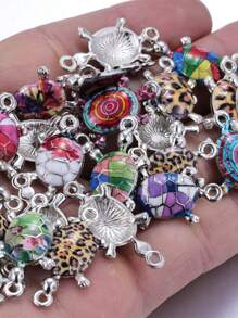 10pcs Mixed Color Sold Printed Oil Drip Alloy Turtle Pendant, Double Hole Connector For Diy Bracelet And Necklace Making - Multicolor - View 5
